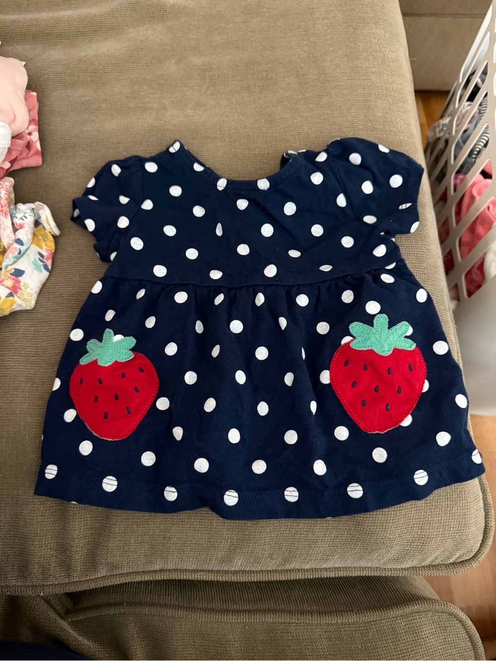 Carter's Navy Polka Dot Dress with Red Strawberry Pockets
